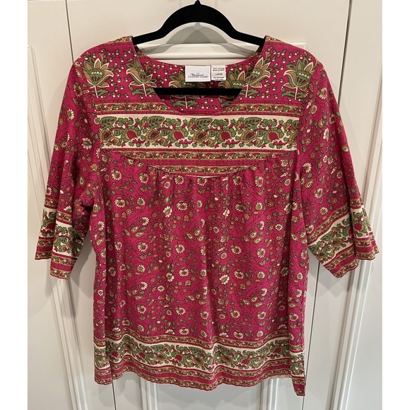 The vermont country store Tops - Vermont Country Store Pink Floral Cotton‎ Top Size Large Cottagecore Boho Spring